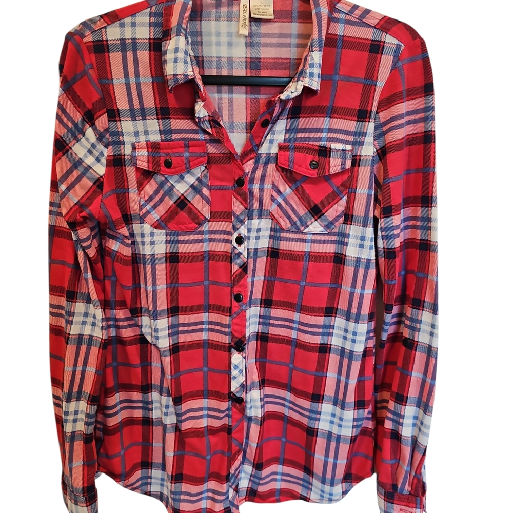 Red and Blue Plaid Button-Up Shirt